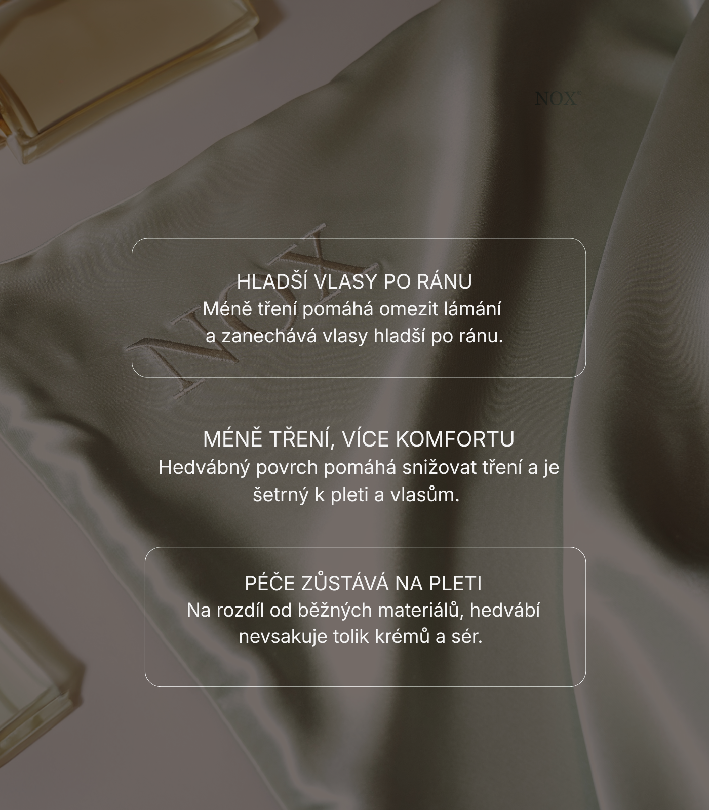 Benefity hedvábného povlaku na polštář NOX -2